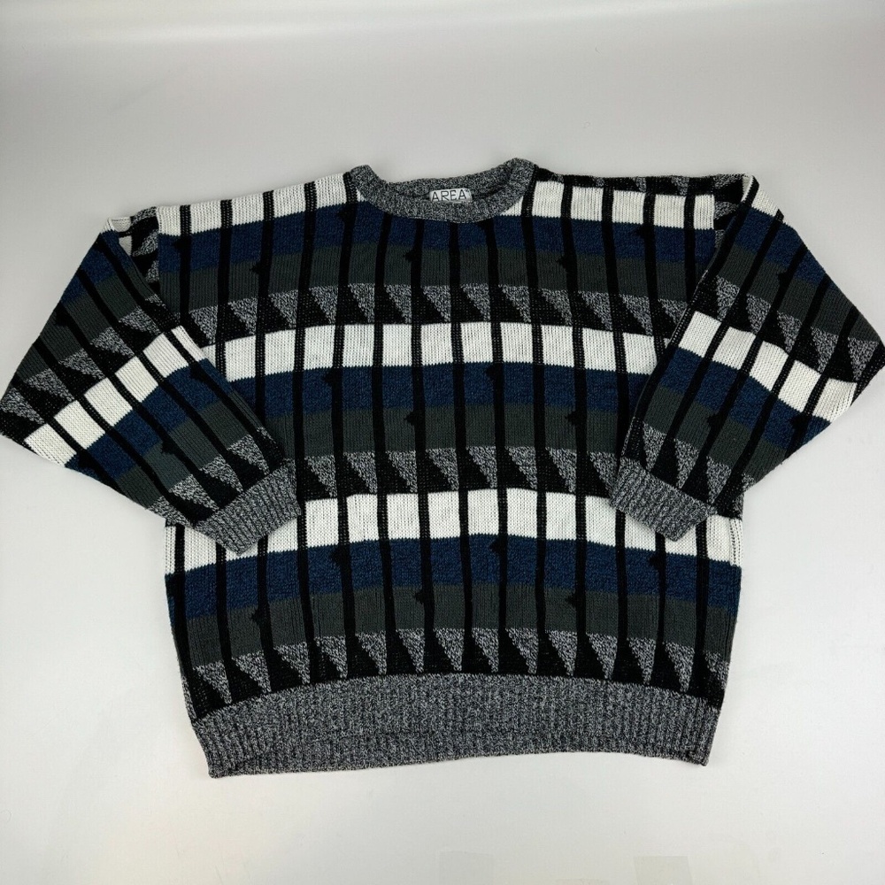 Vintage Area by Tag Mens Size XL Geometric Grandpa Crewneck Sweater Made In USA